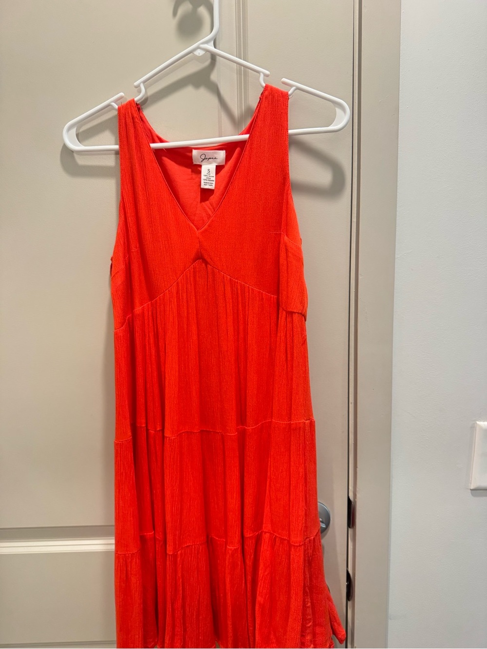 Japna Sleeveless Tiered Mini Dress in Bright Coral-Orange